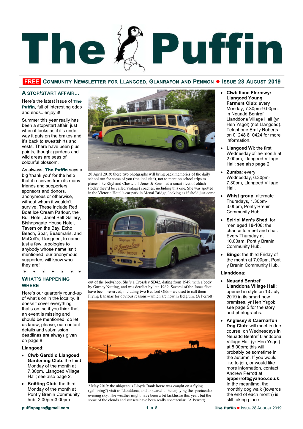 Free Community Newsletter for Llangoed, Glanrafon and Penmon  Issue 28 August 2019