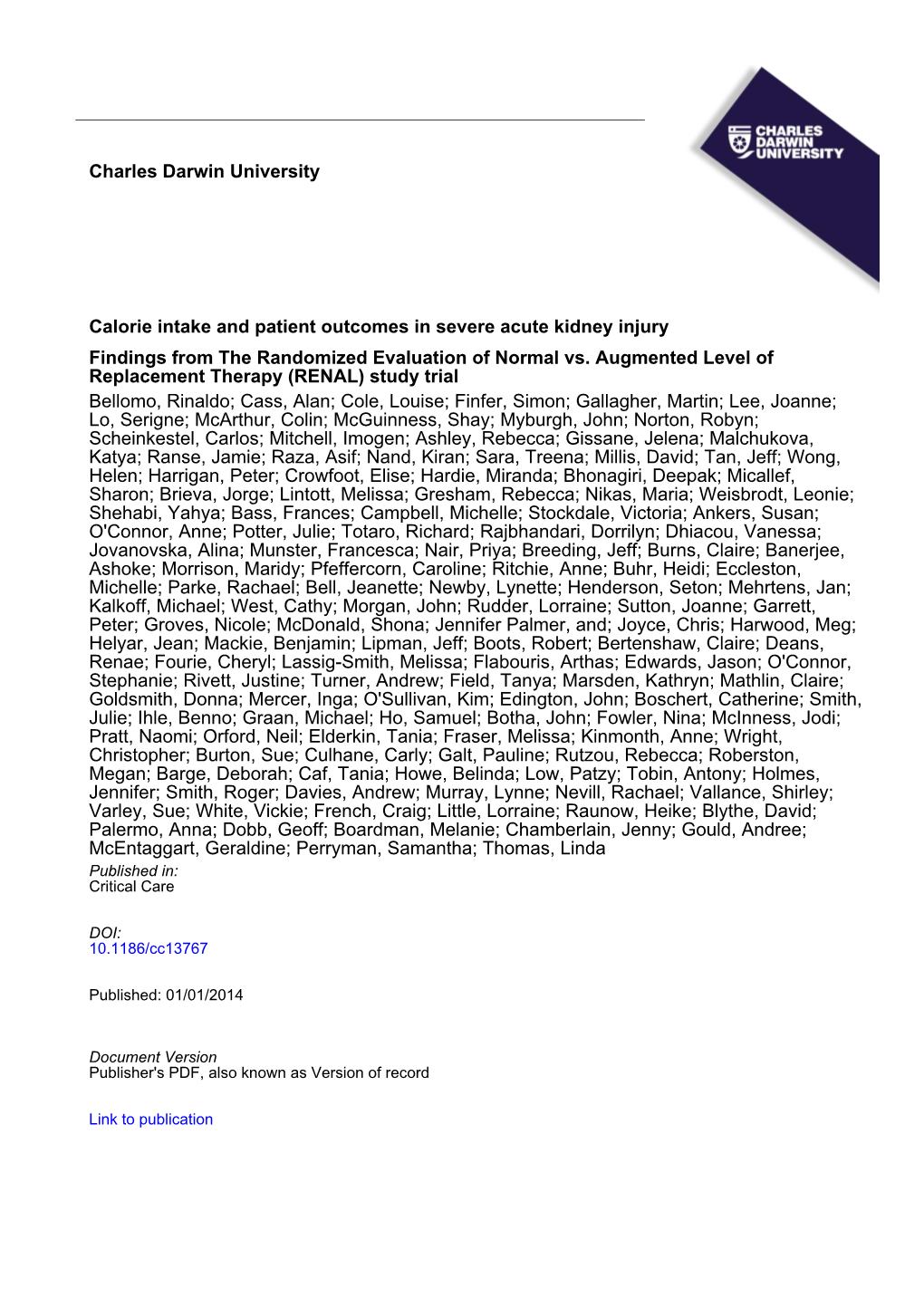 Calorie Intake and Patient Outcomes in Severe Acute Kidney Injury Findings from the Randomized Evaluation of Normal Vs