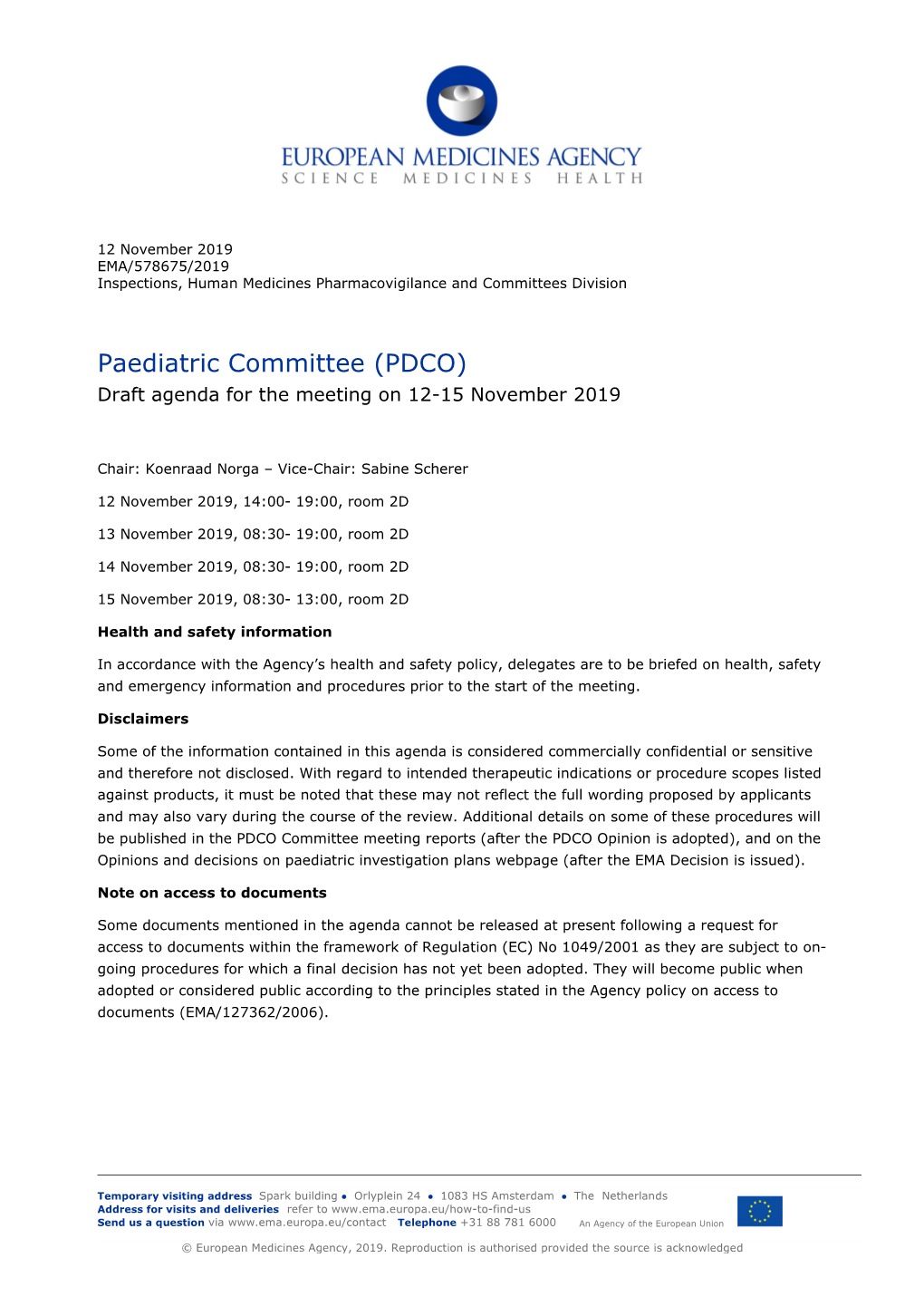 Draft Agenda PDCO 12-15 November 2019