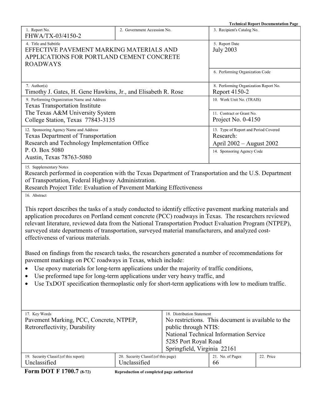 Effective Pavement Marking Materials and Applications for Portland Cement Concrete Roadways