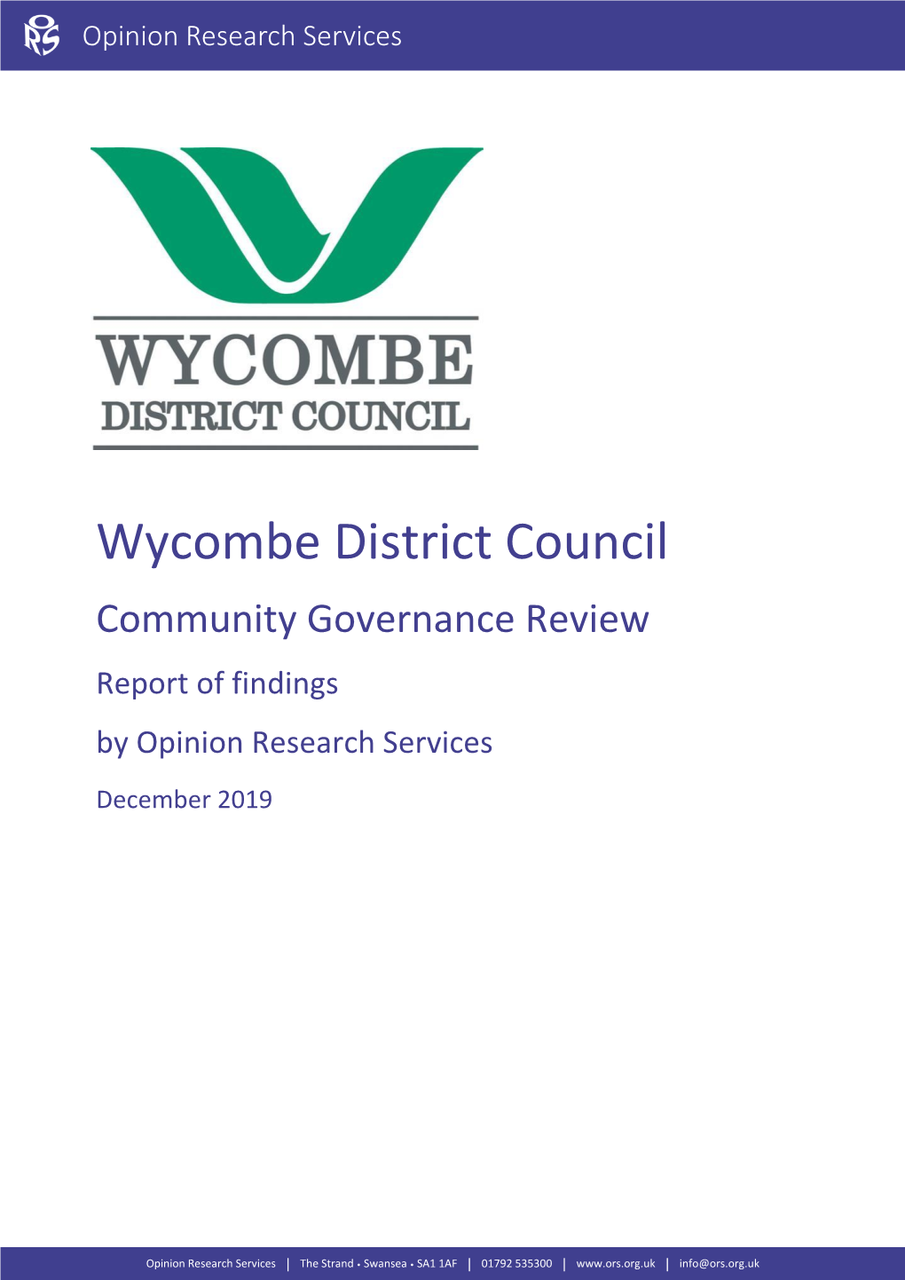 Wycombe District Council Community Governance Review Report of Findings by Opinion Research Services December 2019