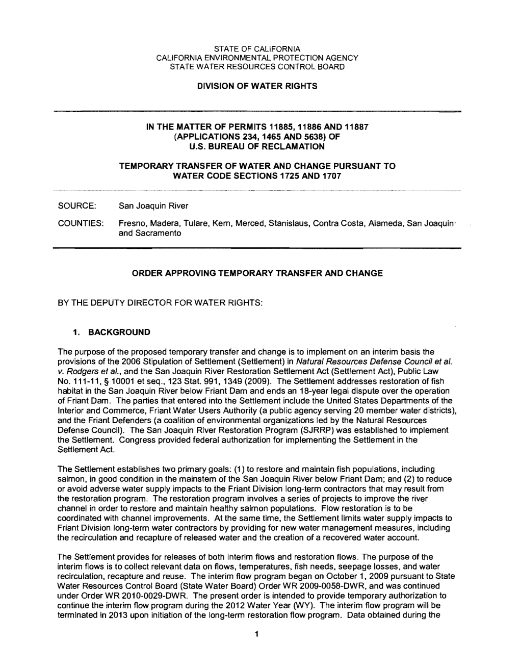 Division of Water Rights in the Matter of Permits 11885,11886 and 11887