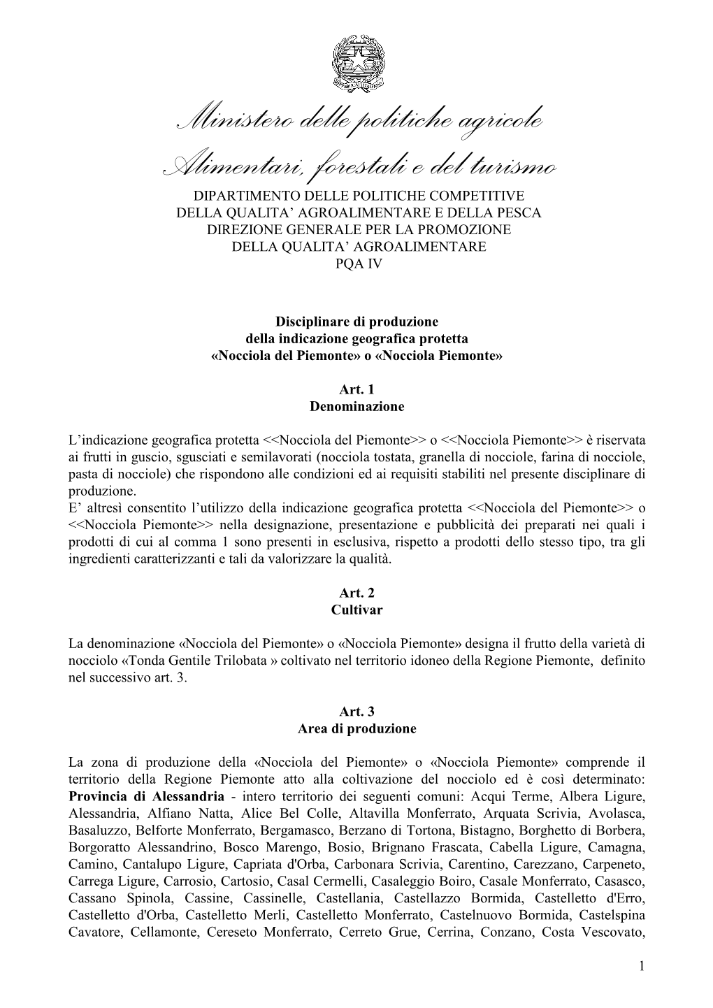 Proposta Di Modifica Del Disciplinare Di Produzione