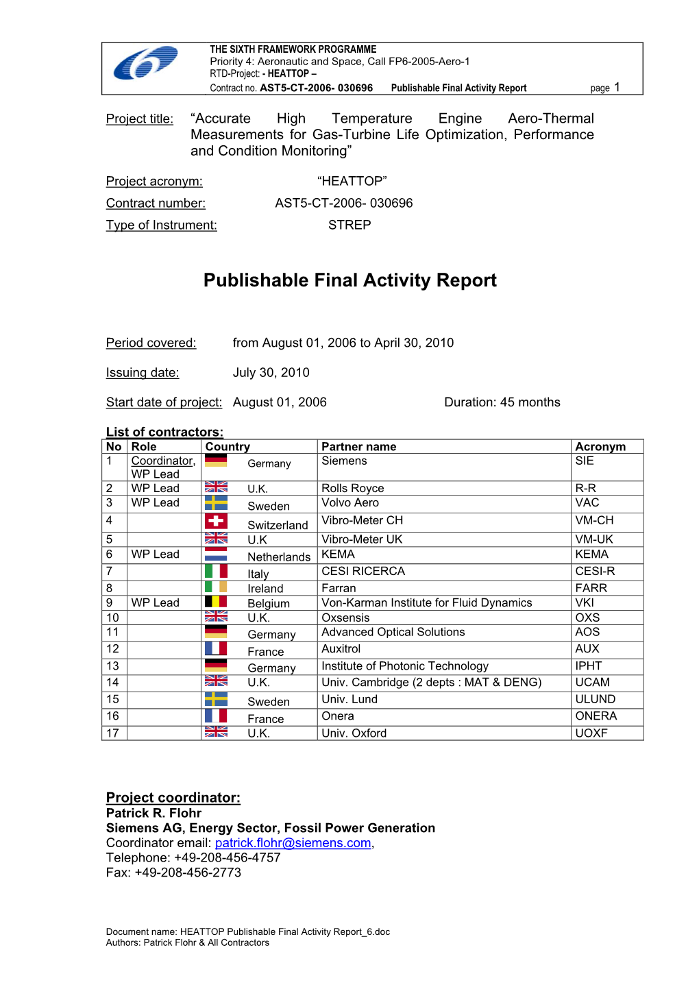 Publishable Final Activity Report Page 1