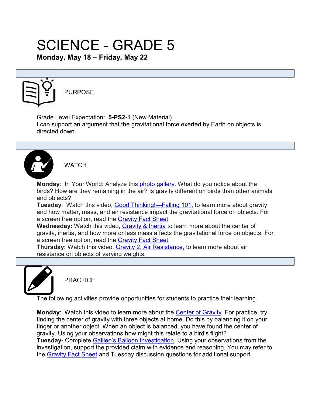 SCIENCE - GRADE 5 Monday, May 18 – Friday, May 22