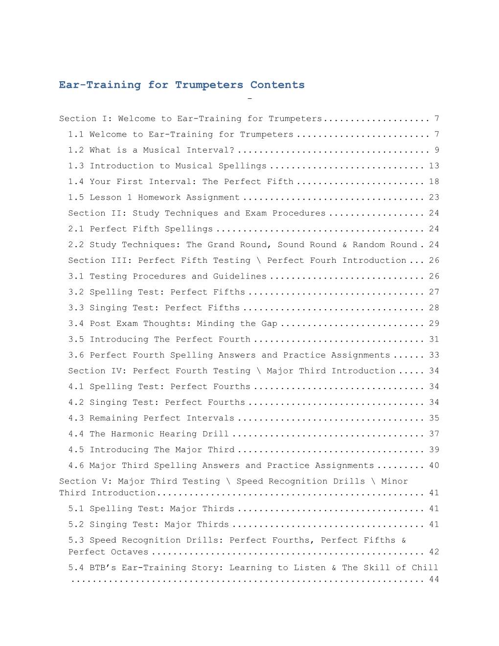 Ear-Training for Trumpeters Contents