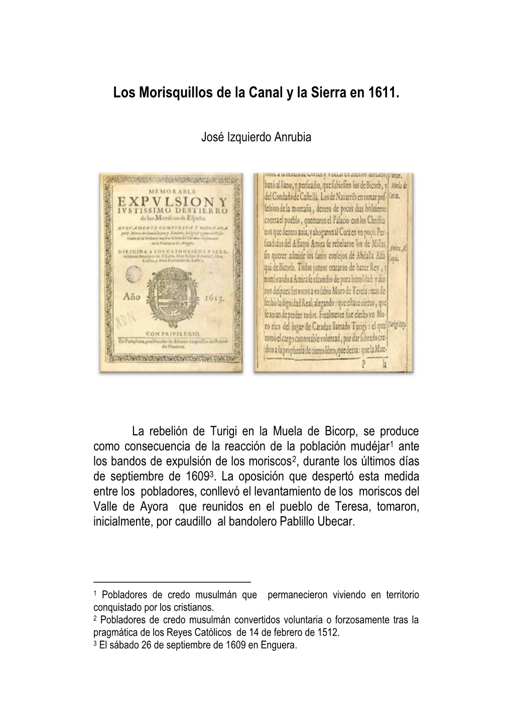 Los Morisquillos De La Canal Y La Sierra En 1611