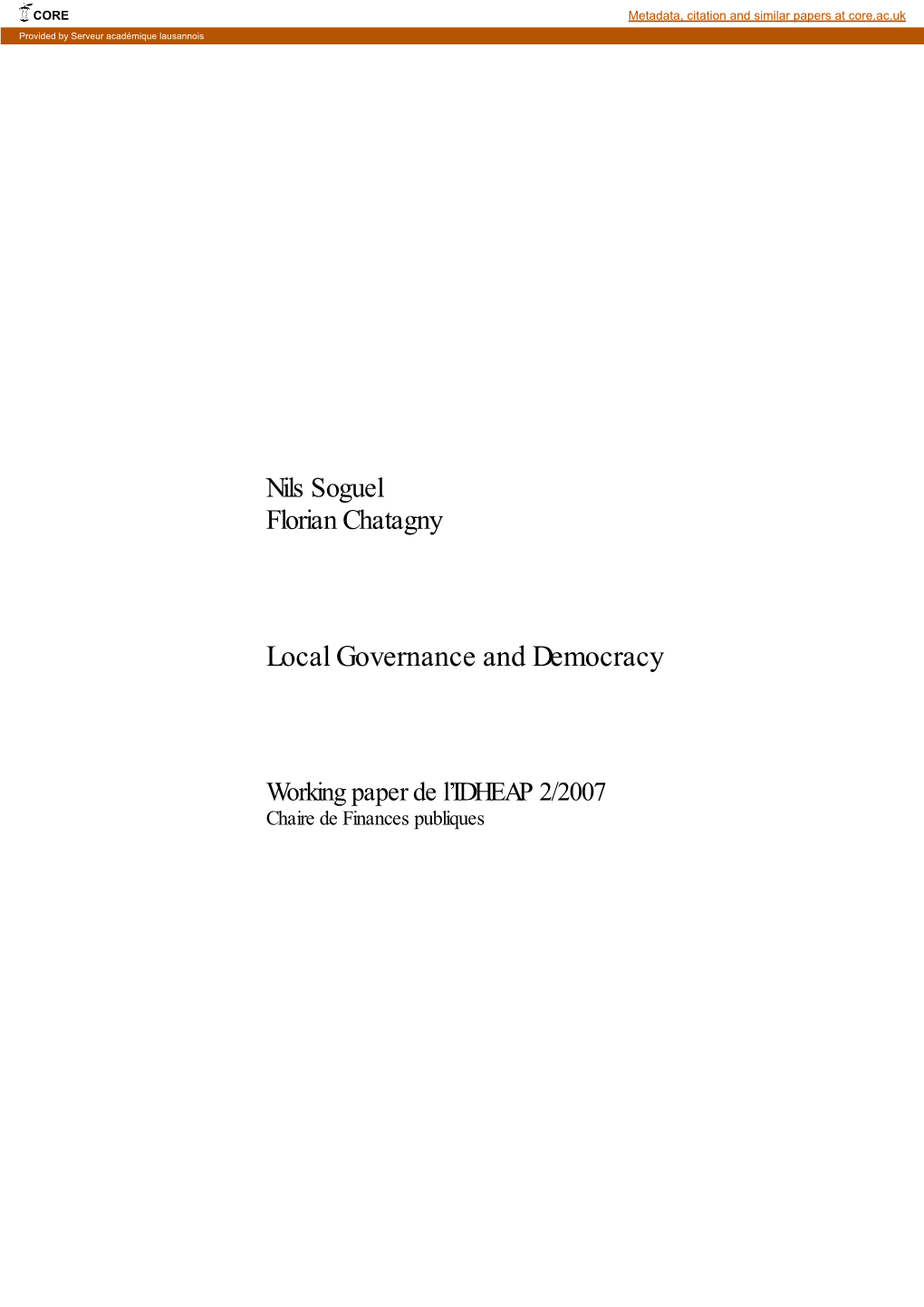 Local Governance and Democracy