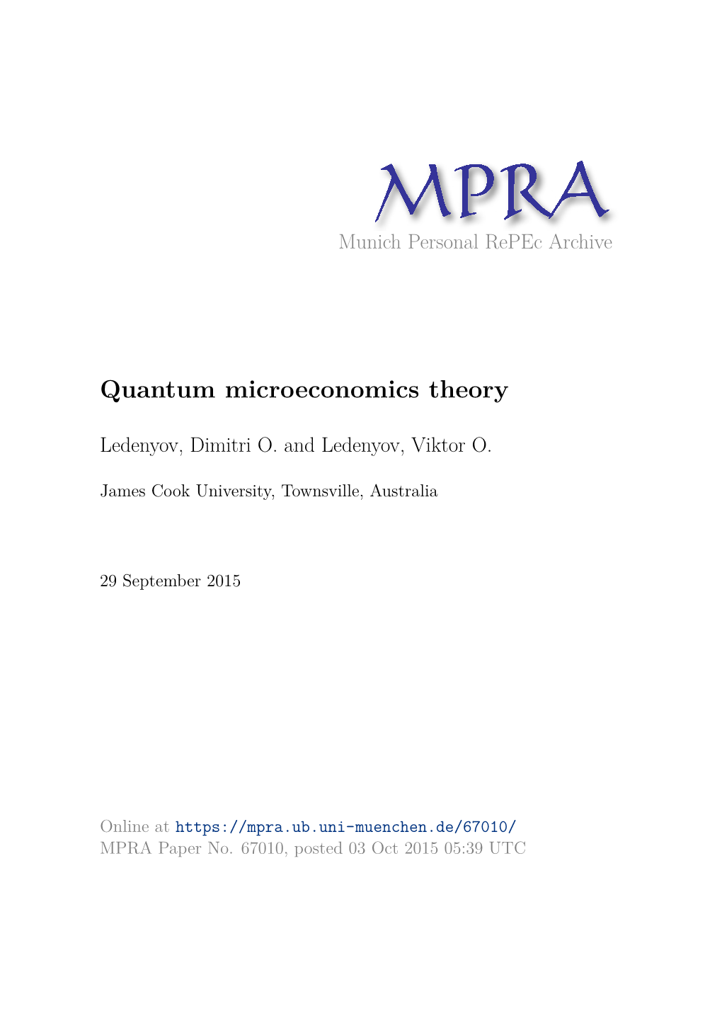 Quantum Microeconomics Theory
