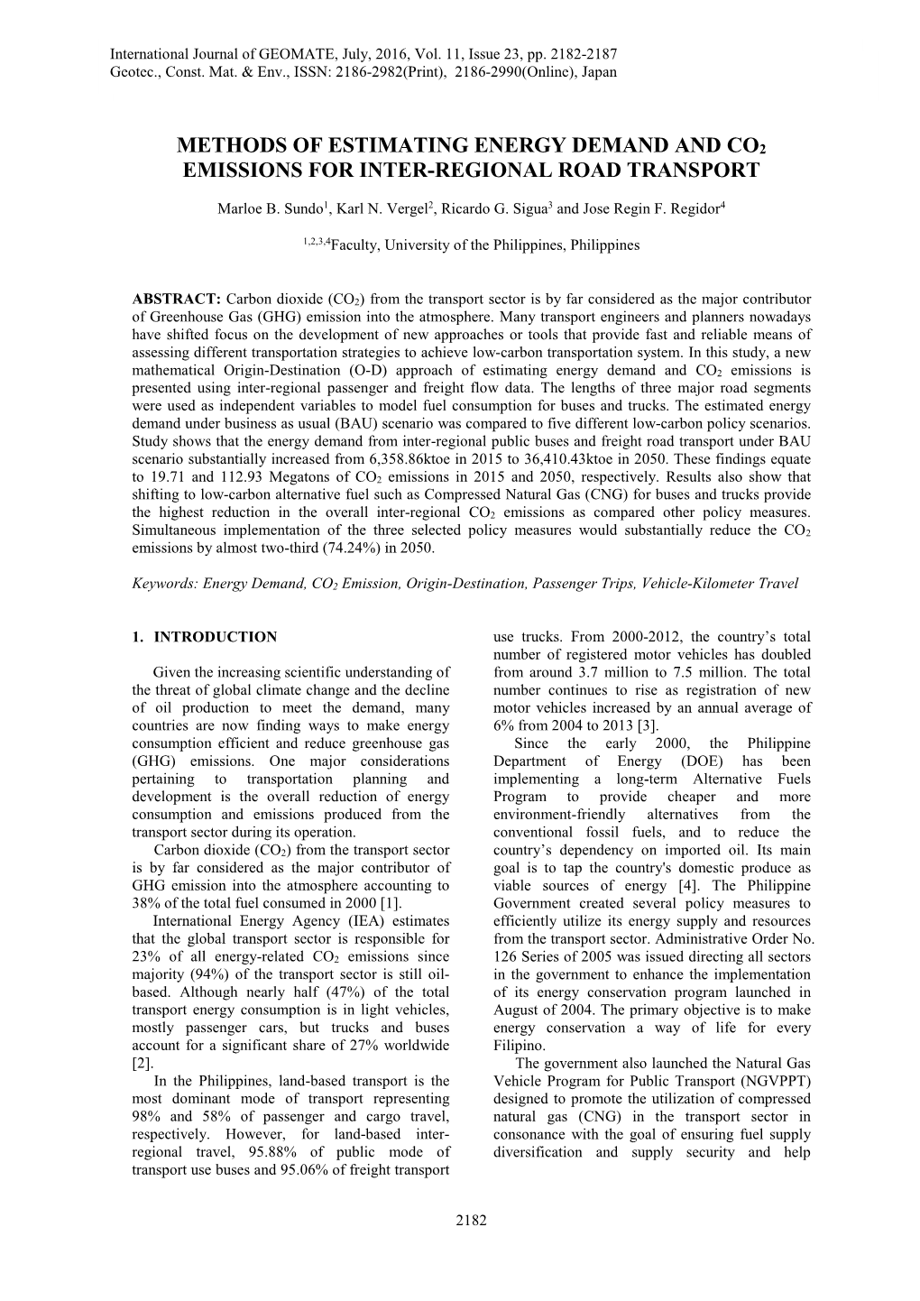 Methods of Estimating Energy Demand and Co2 Emissions for Inter-Regional Road Transport