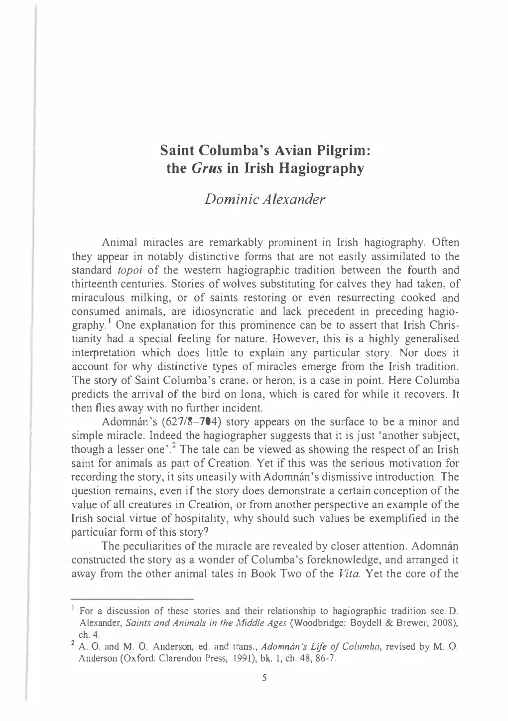 Saint Columba's Avian Pilgrim: the Grus in Irish Hagiography