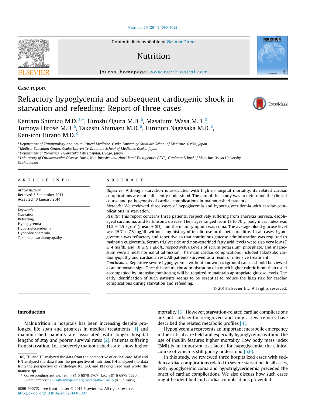 Refractory Hypoglycemia and Subsequent Cardiogenic Shock in Starvation and Refeeding: Report of Three Cases