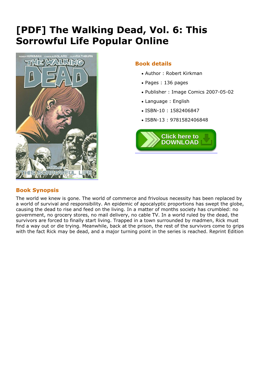 [PDF] the Walking Dead, Vol. 6: This Sorrowful Life Popular Online