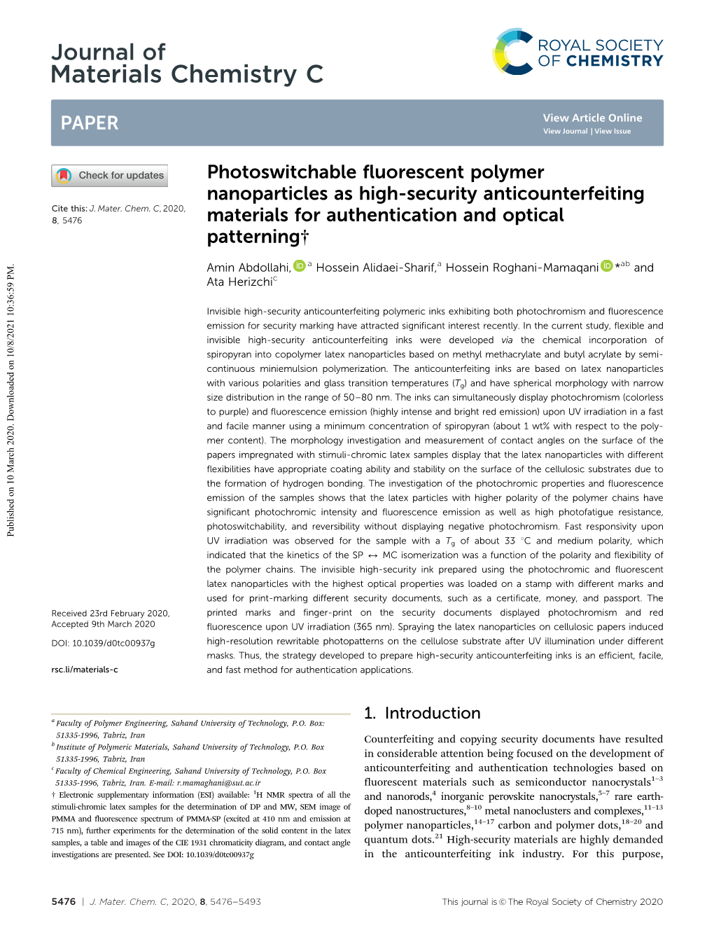 Photoswitchable Fluorescent Polymer Nanoparticles As High-Security Anticounterfeiting Cite This: J