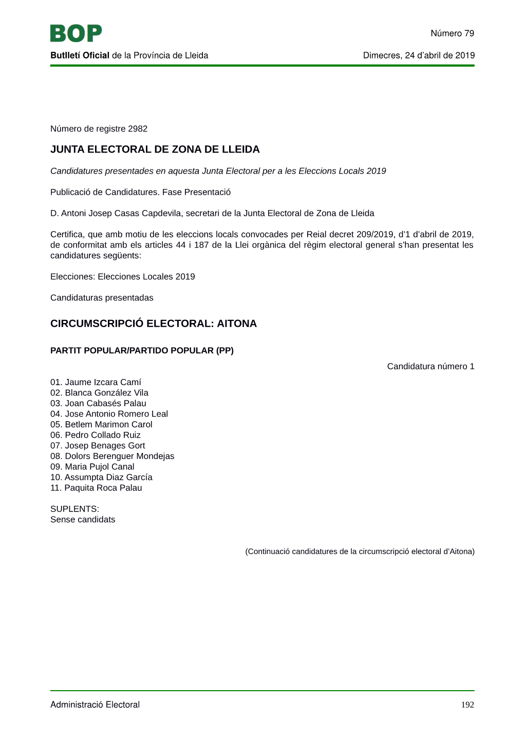 Candidatures Municipals De La Zona De Lleida
