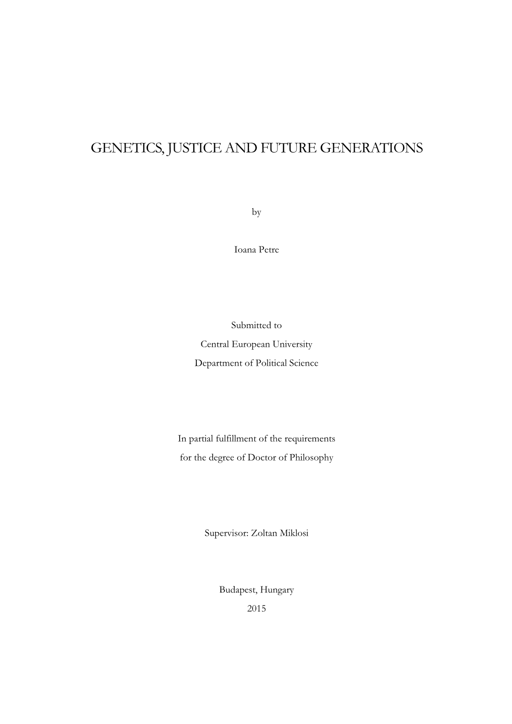 Genetics, Justice and Future Generations