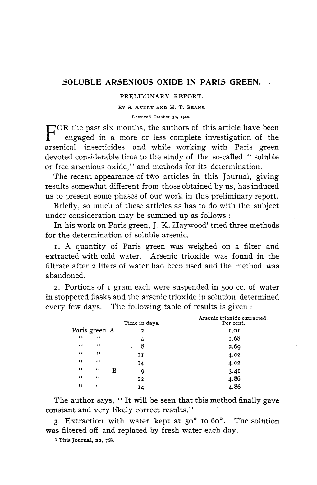 Soluble Arsenious Oxide in Paris Green