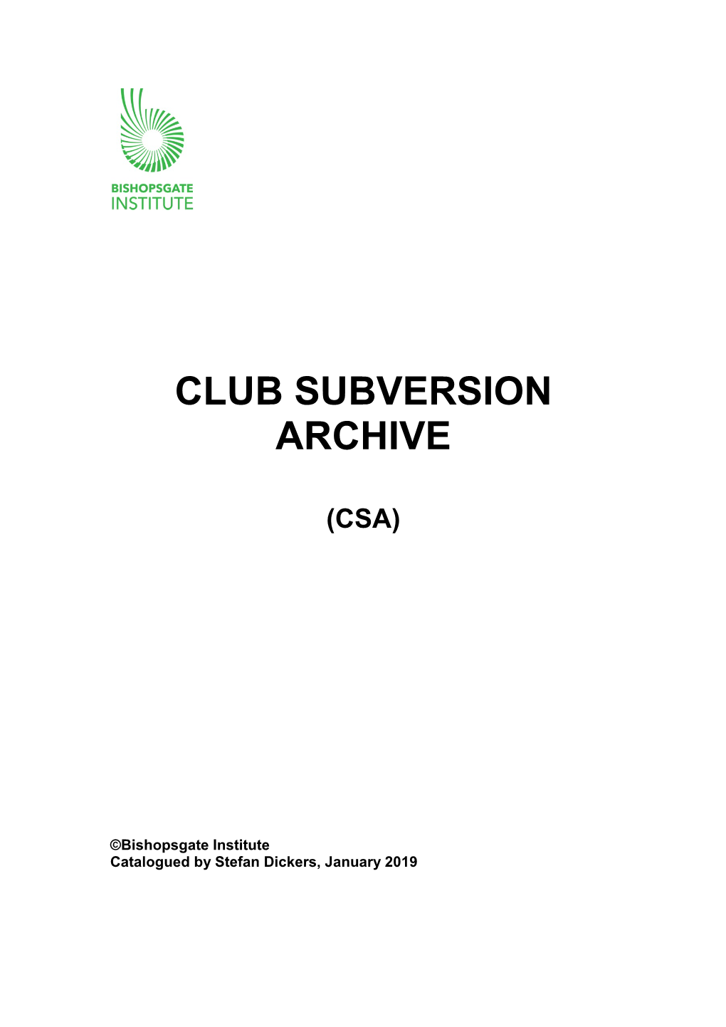 Club Subversion Archives Catalogue 71 KB