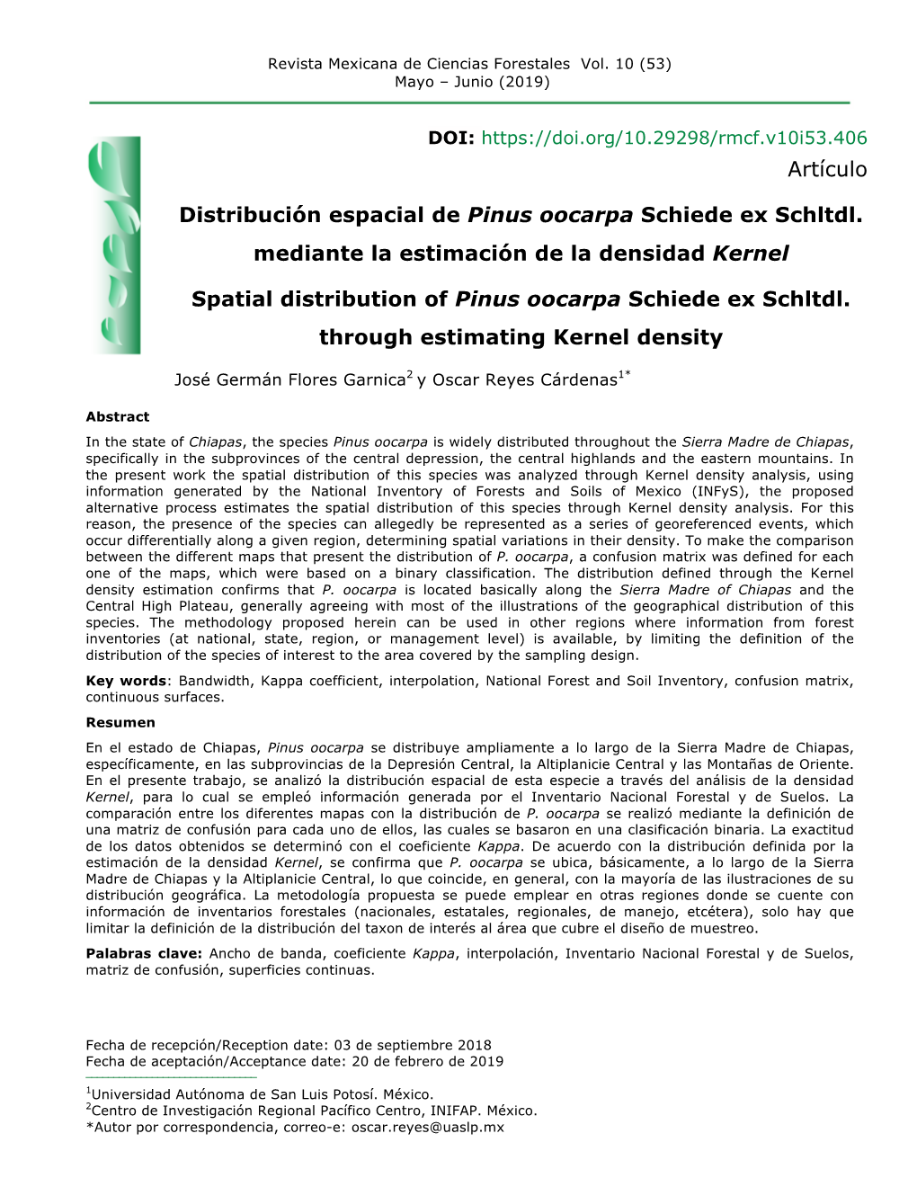 Artículo Distribución Espacial De Pinus Oocarpa Schiede Ex Schltdl