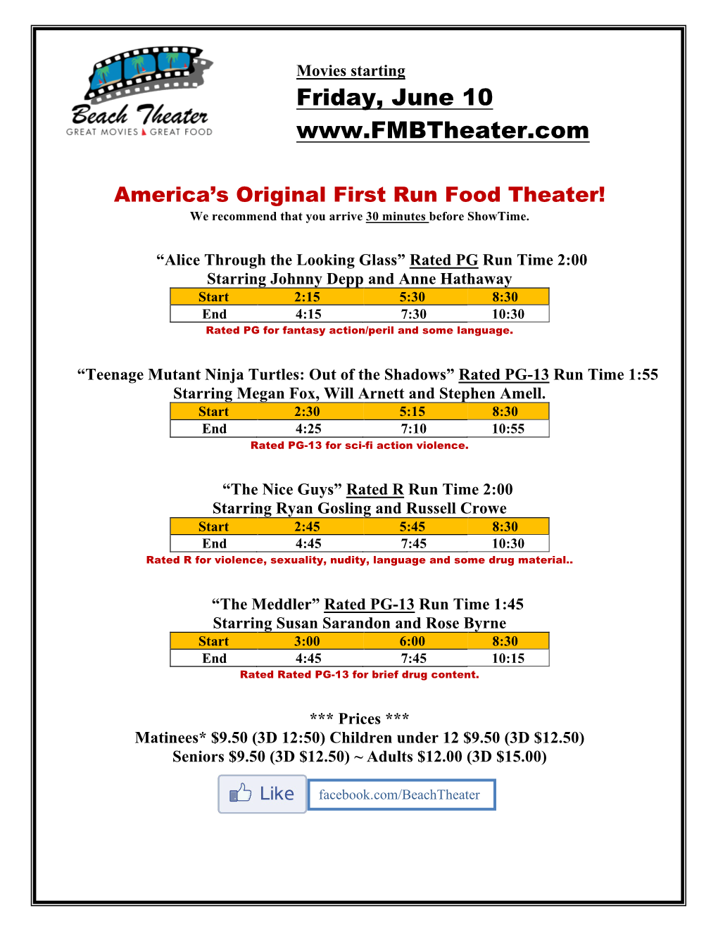 Beach Theater Weekly Showtimes