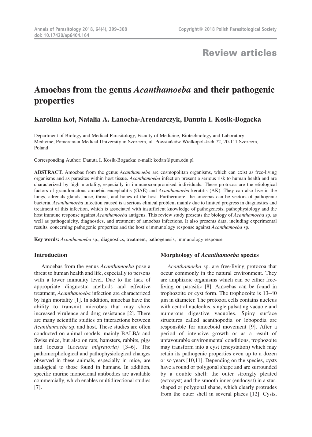 Review Articles Amoebas from the Genus Acanthamoeba and Their