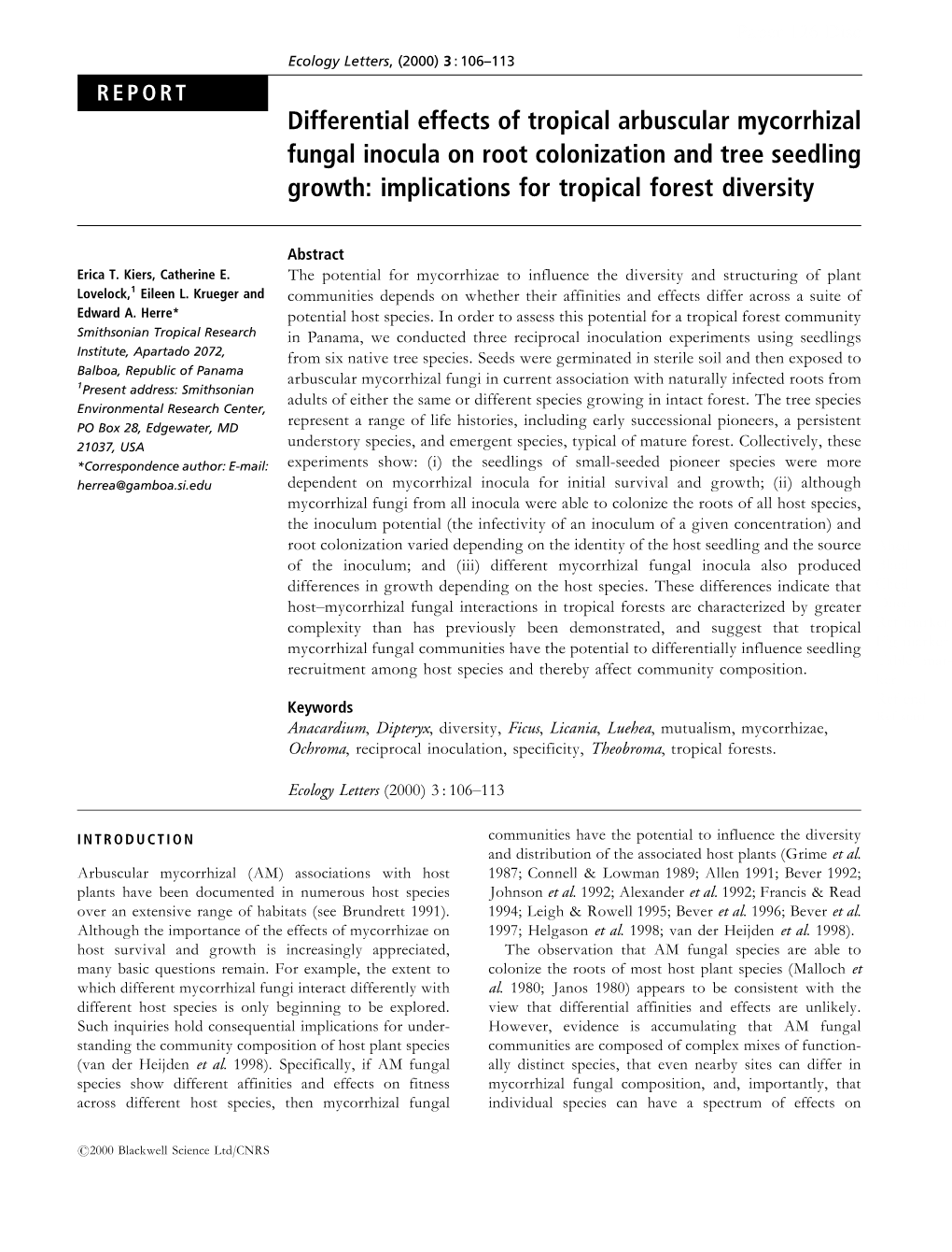 Differential Effects of Tropical Arbuscular Mycorrhizal Fungal Inocula on Root Colonization and Tree Seedling Growth: Implications for Tropical Forest Diversity