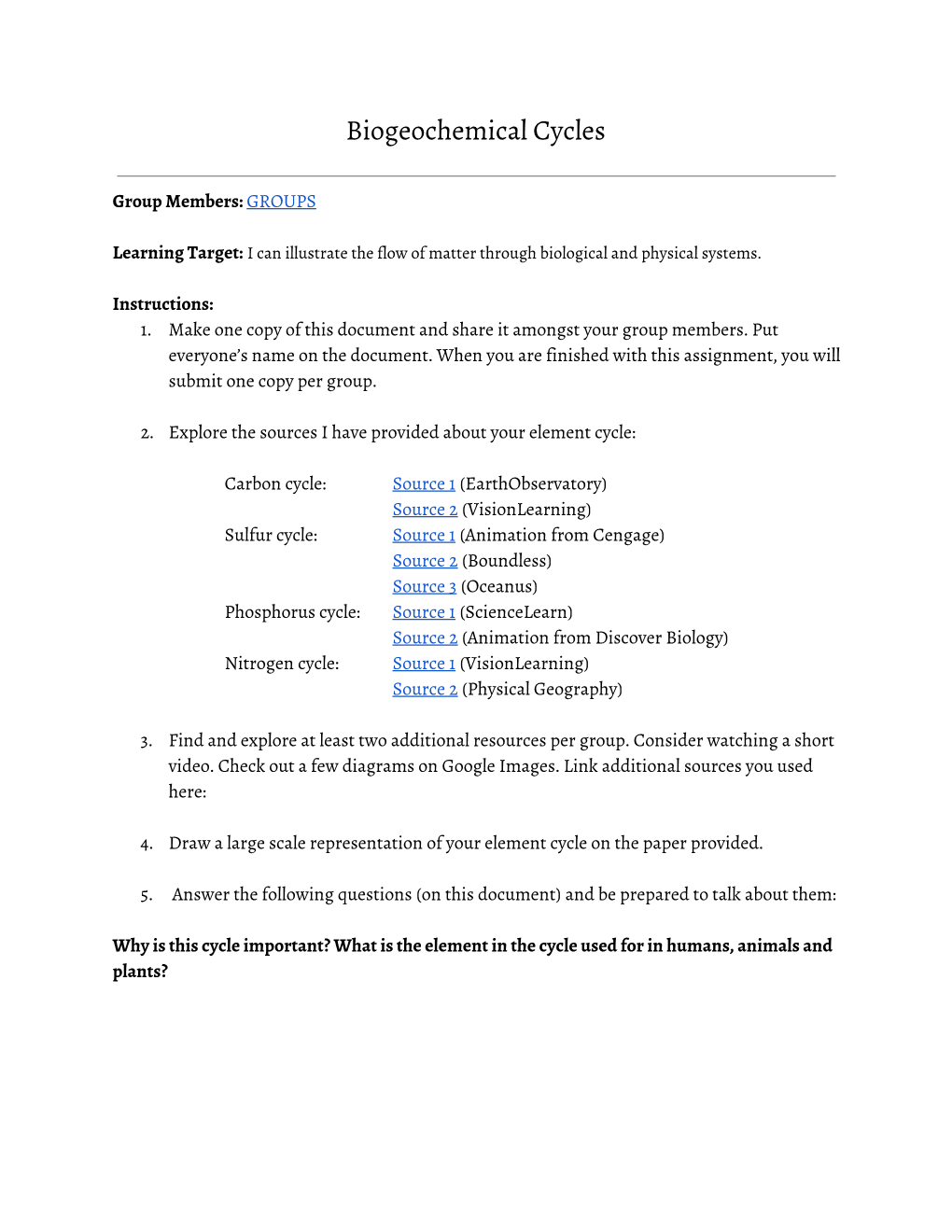 Biogeochemical Cycles