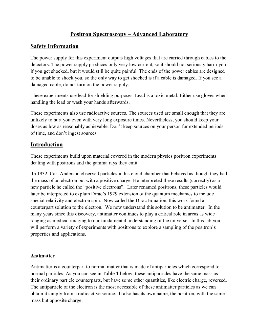 Positron Spectroscopy – Advance Laboratory