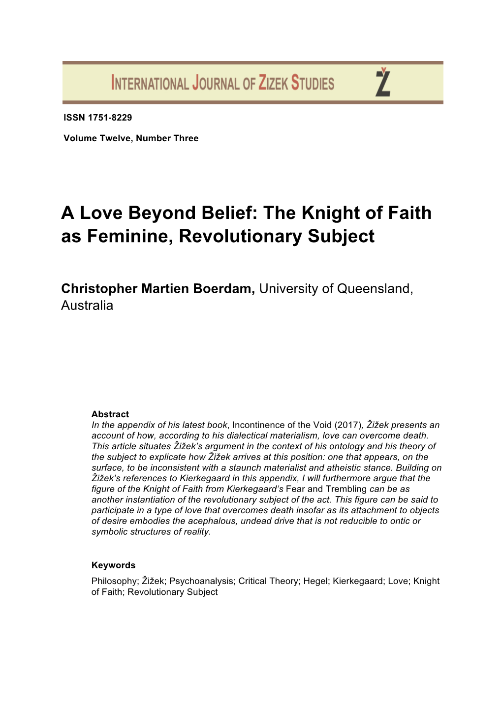 The Knight of Faith As Feminine, Revolutionary Subject