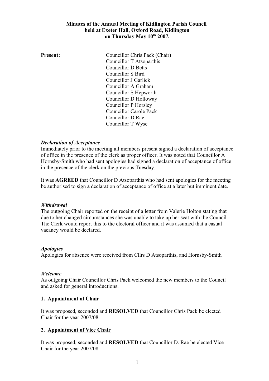 Minutes of the Annual Meeting of Kidlington Parish Council