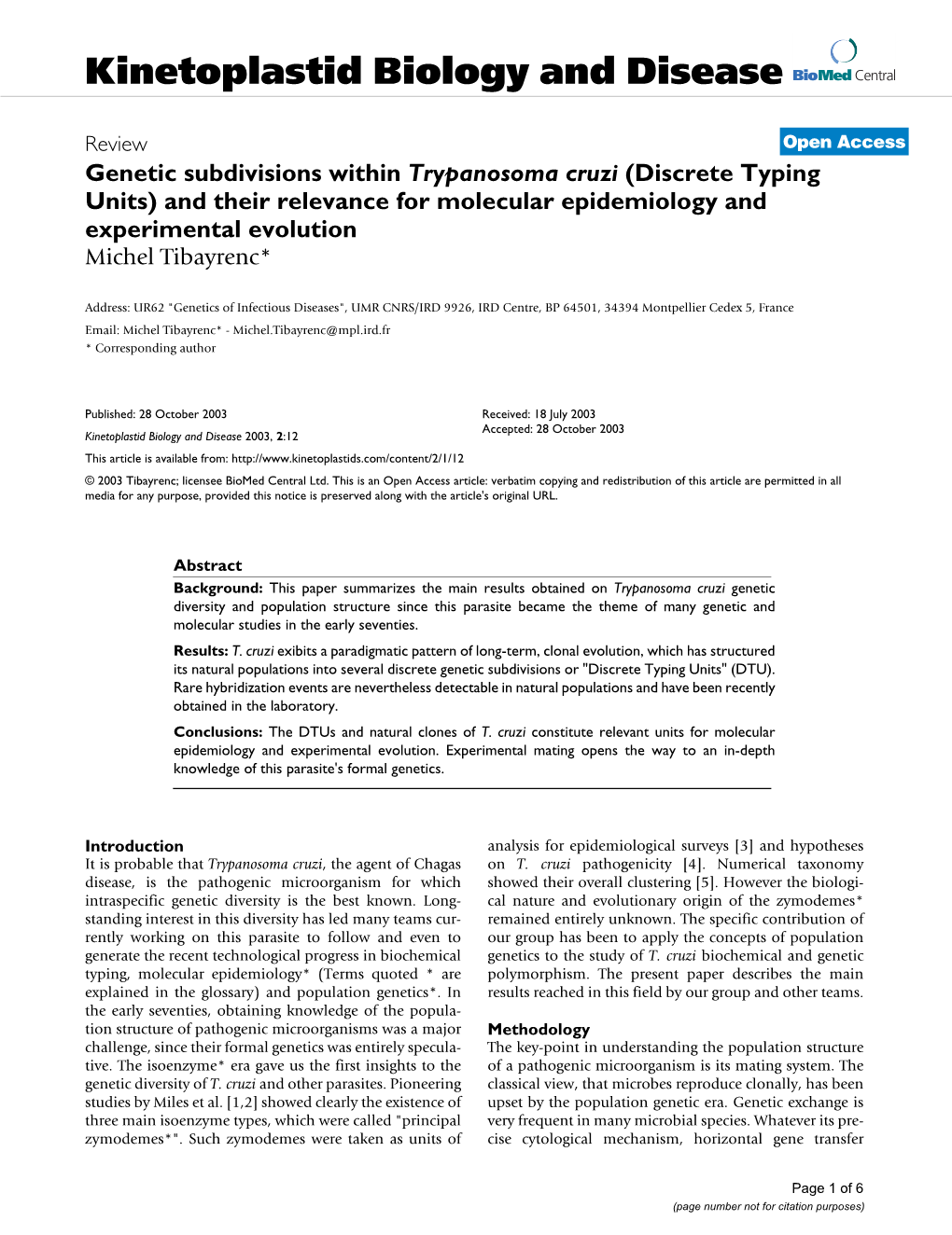 Kinetoplastid Biology and Disease Biomed Central