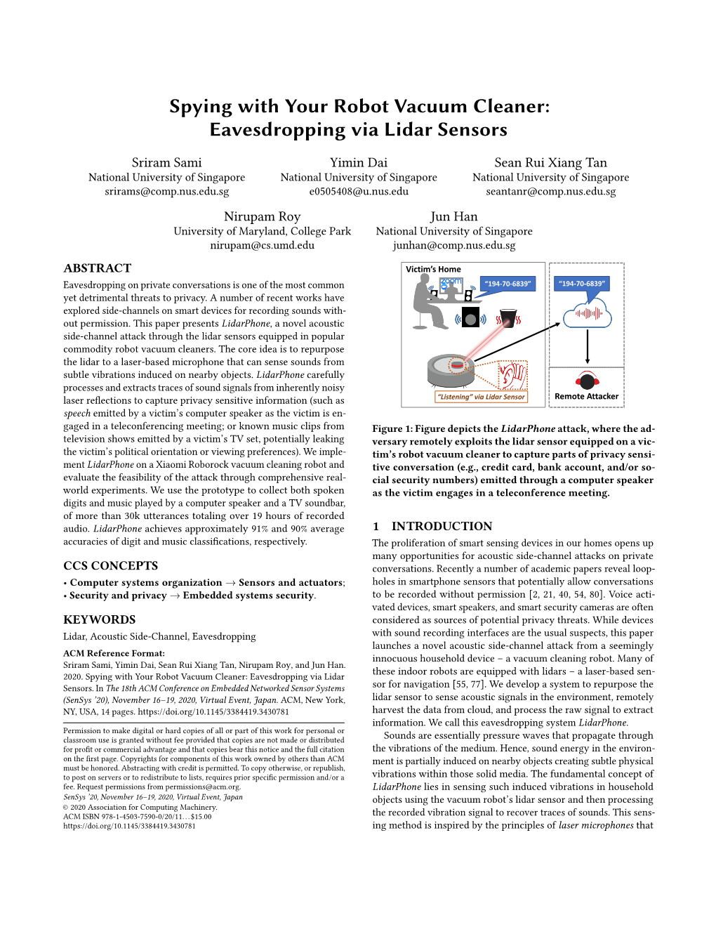 Spying with Your Robot Vacuum Cleaner: Eavesdropping Via Lidar Sensors