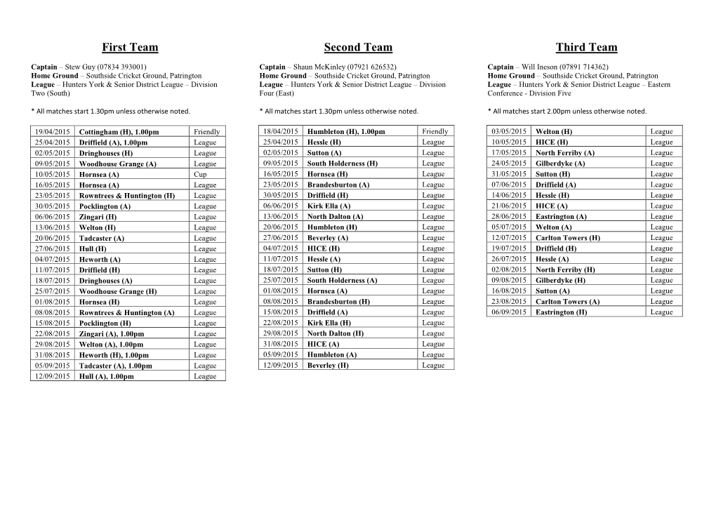 2015 Senior Fixture Card