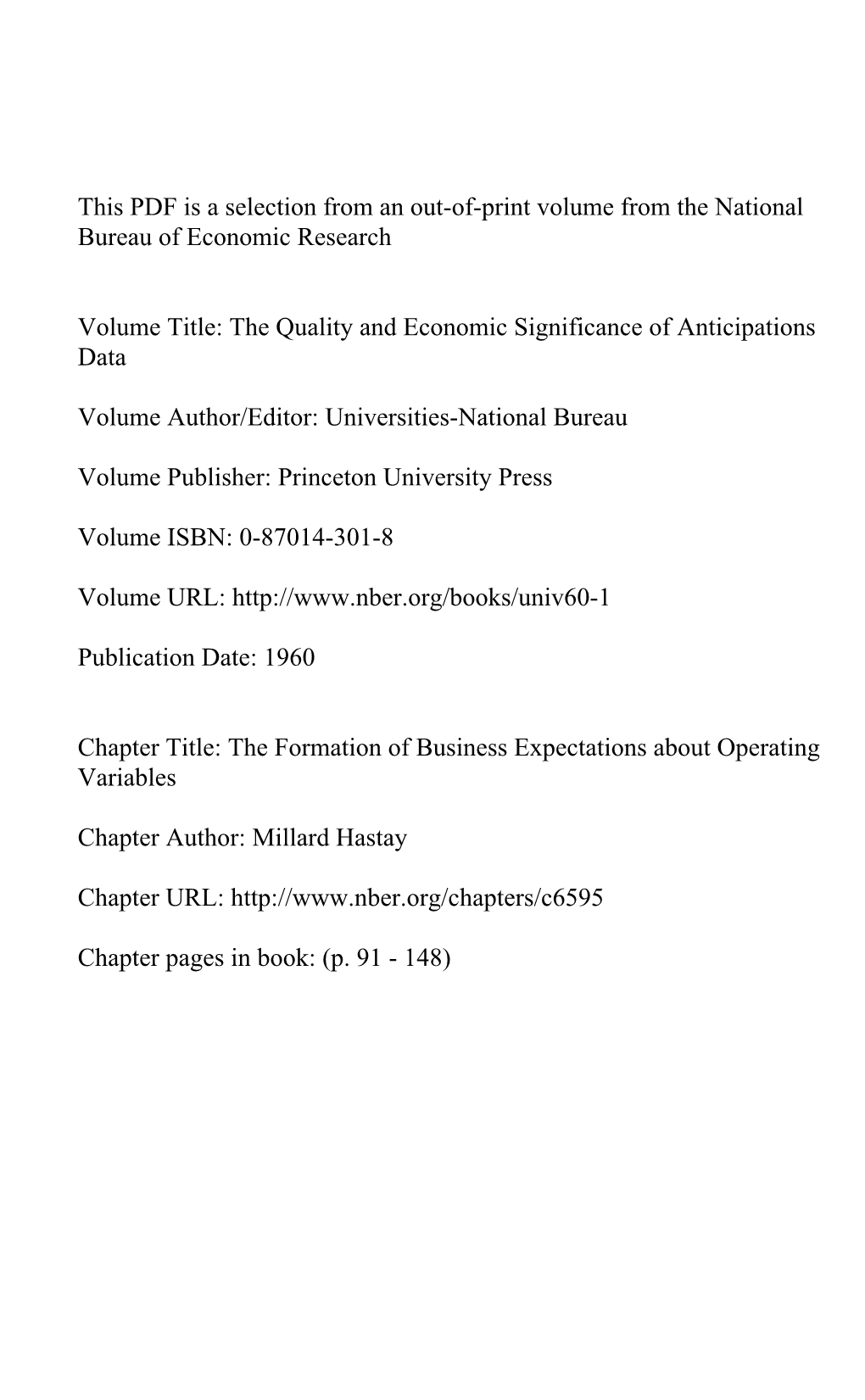 This PDF Is a Selection from an Out-Of-Print Volume from the National Bureau of Economic Research