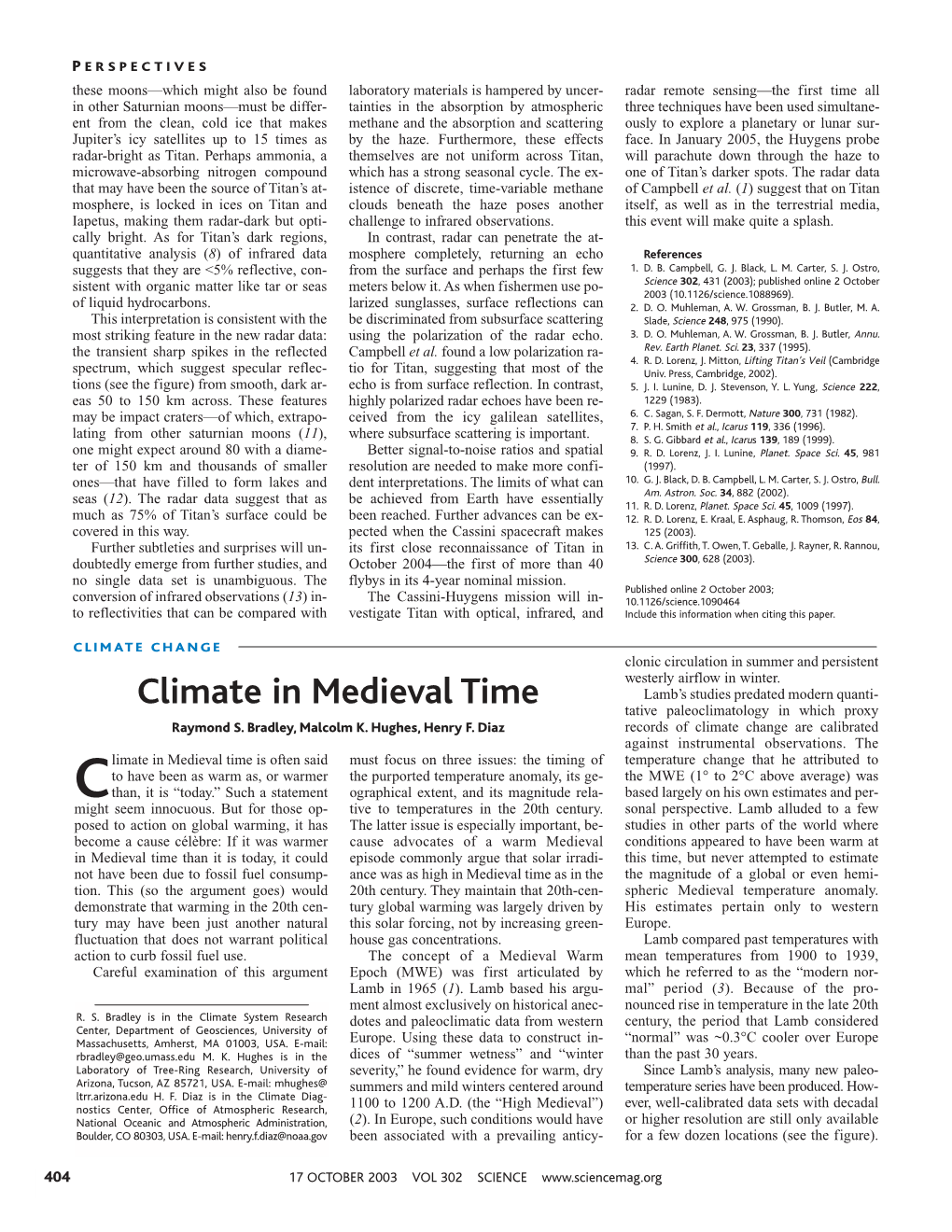 Climate in Medieval Time Tative Paleoclimatology in Which Proxy Raymond S