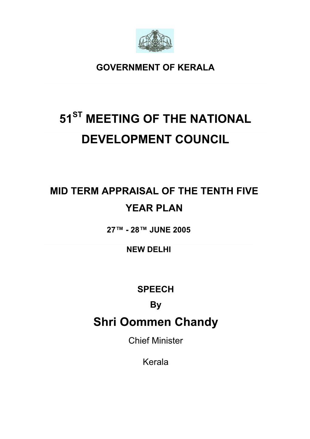 51 MEETING of the NATIONAL DEVELOPMENT COUNCIL Shri