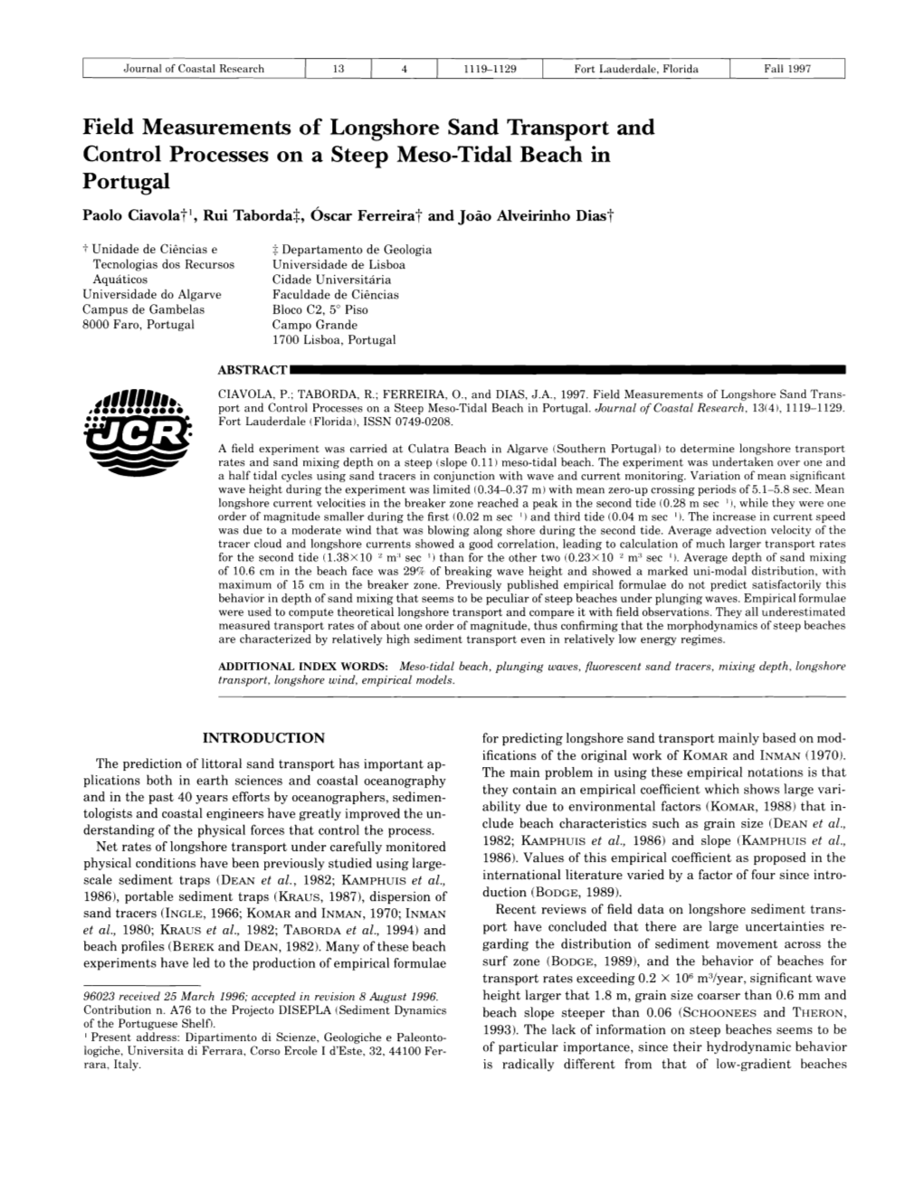 Tllllllll:. Port and Control Processes on a Steep Meso-Tidal Beach in Portugal