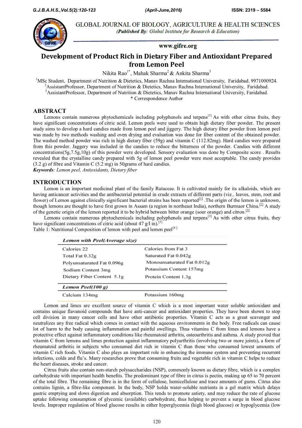 Development of Product Rich in Dietary Fiber and Antioxidant