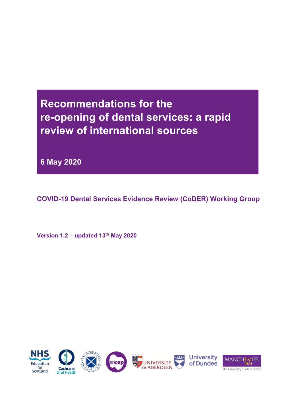 Recommendations for the Re-Opening of Dental Services: a Rapid Review of International Sources
