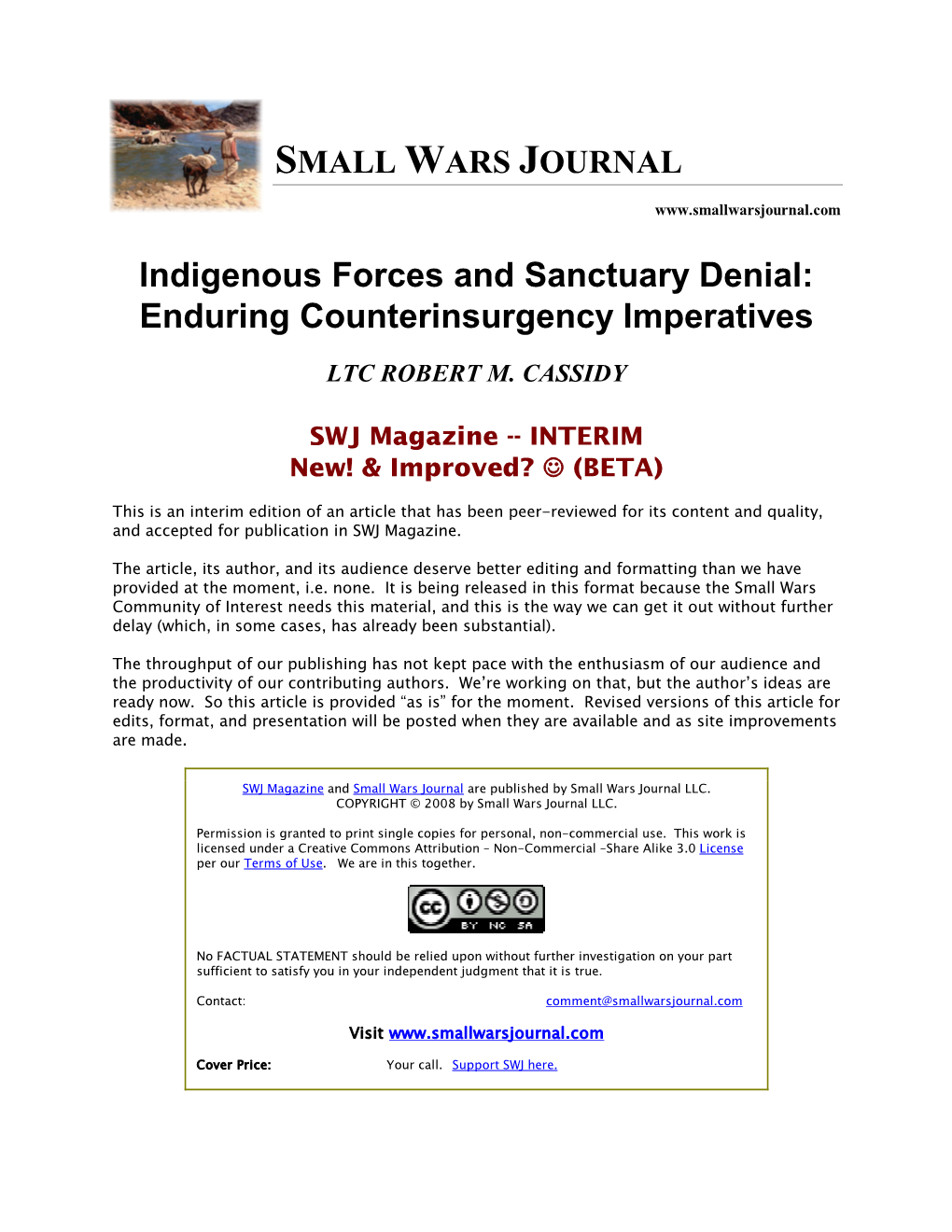 Indigenous Forces and Sanctuary Denial: Enduring Counterinsurgency Imperatives