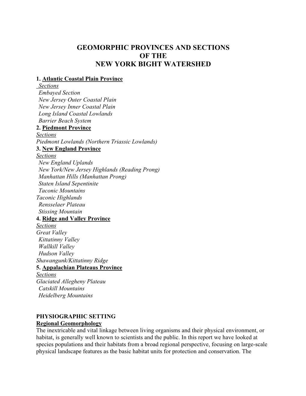 Geomorphic Provinces and Sections of the New York Bight Watershed