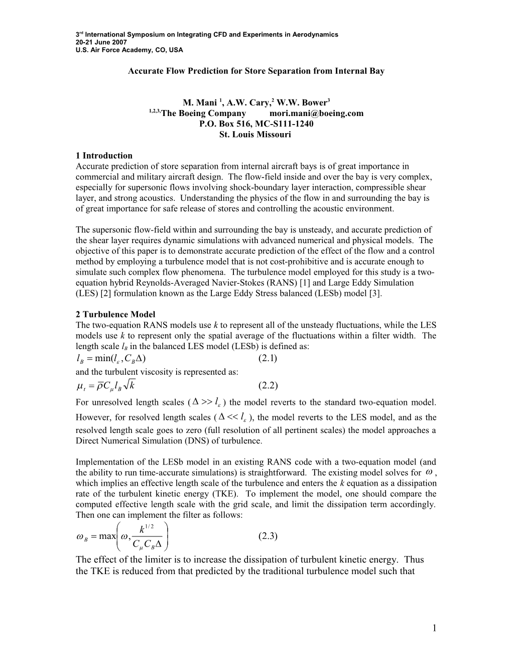 Turbulence Model for Supersonic Store Separation from Internal Bay