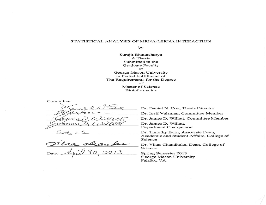 Statistical Analysis of Mrna-Mirna Interaction