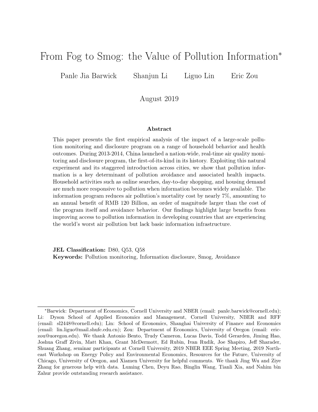 From Fog to Smog: the Value of Pollution Information∗