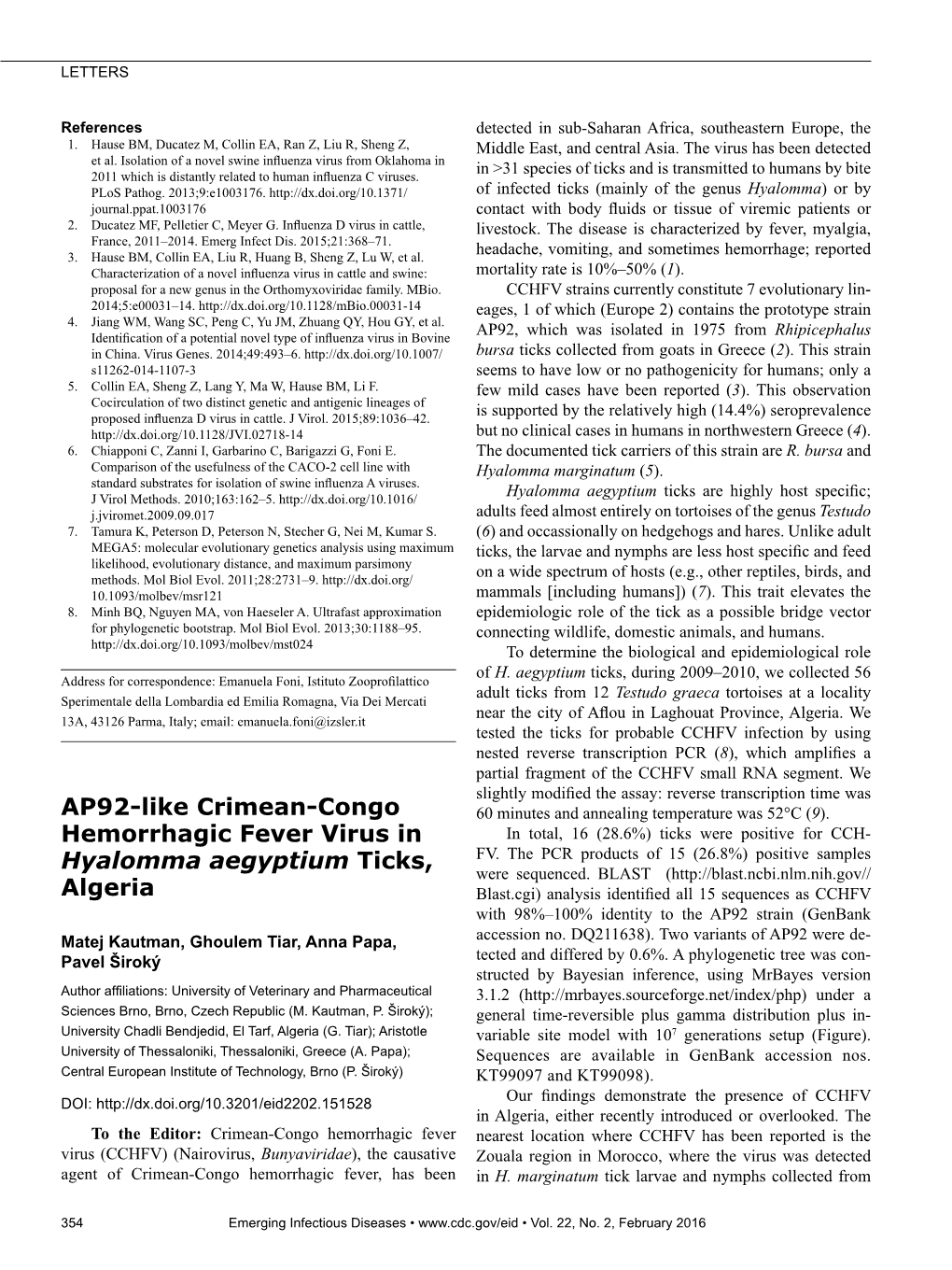 AP92-Like Crimean-Congo Hemorrhagic Fever Virus In