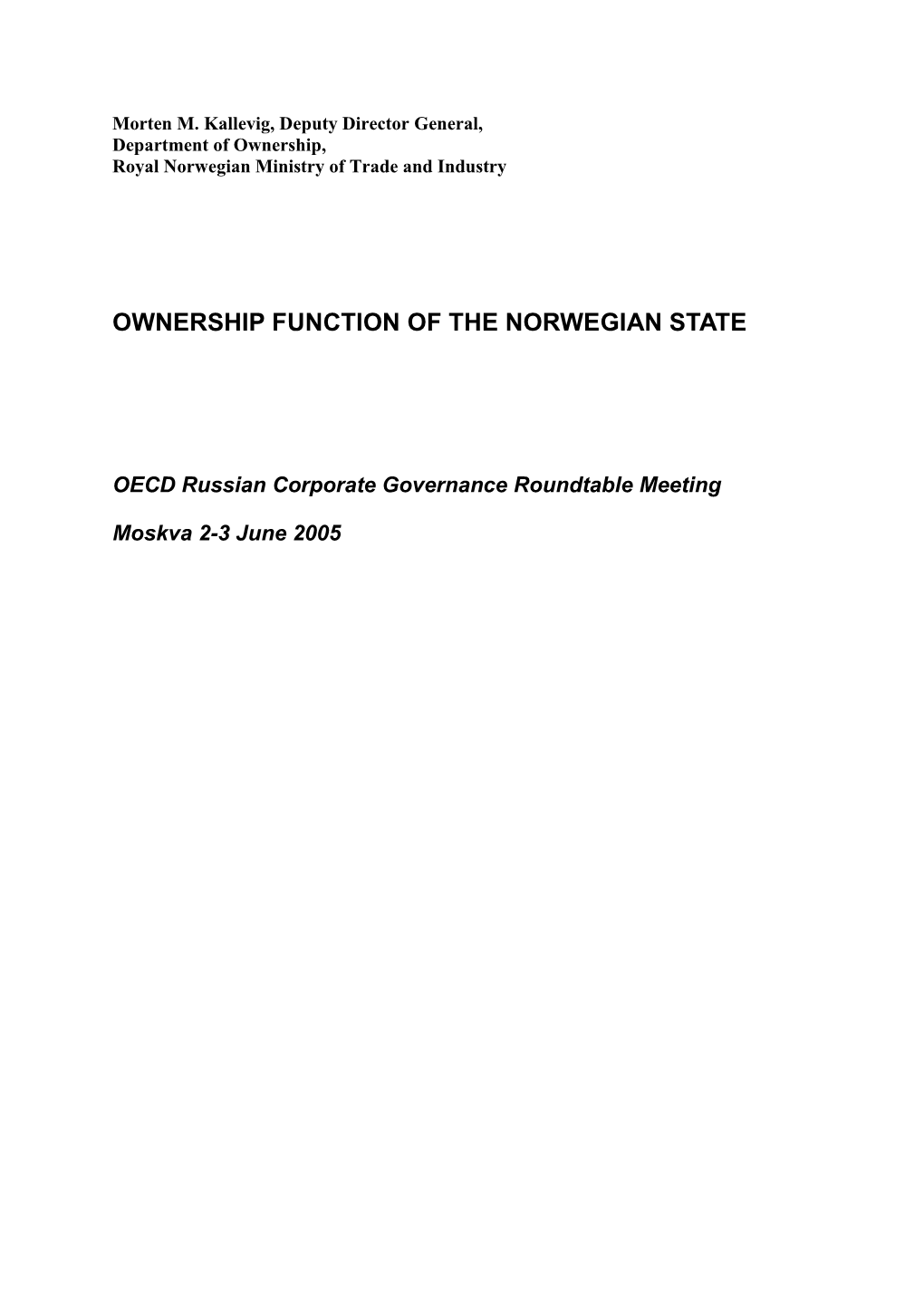 Ownership Function of the Norwegian State