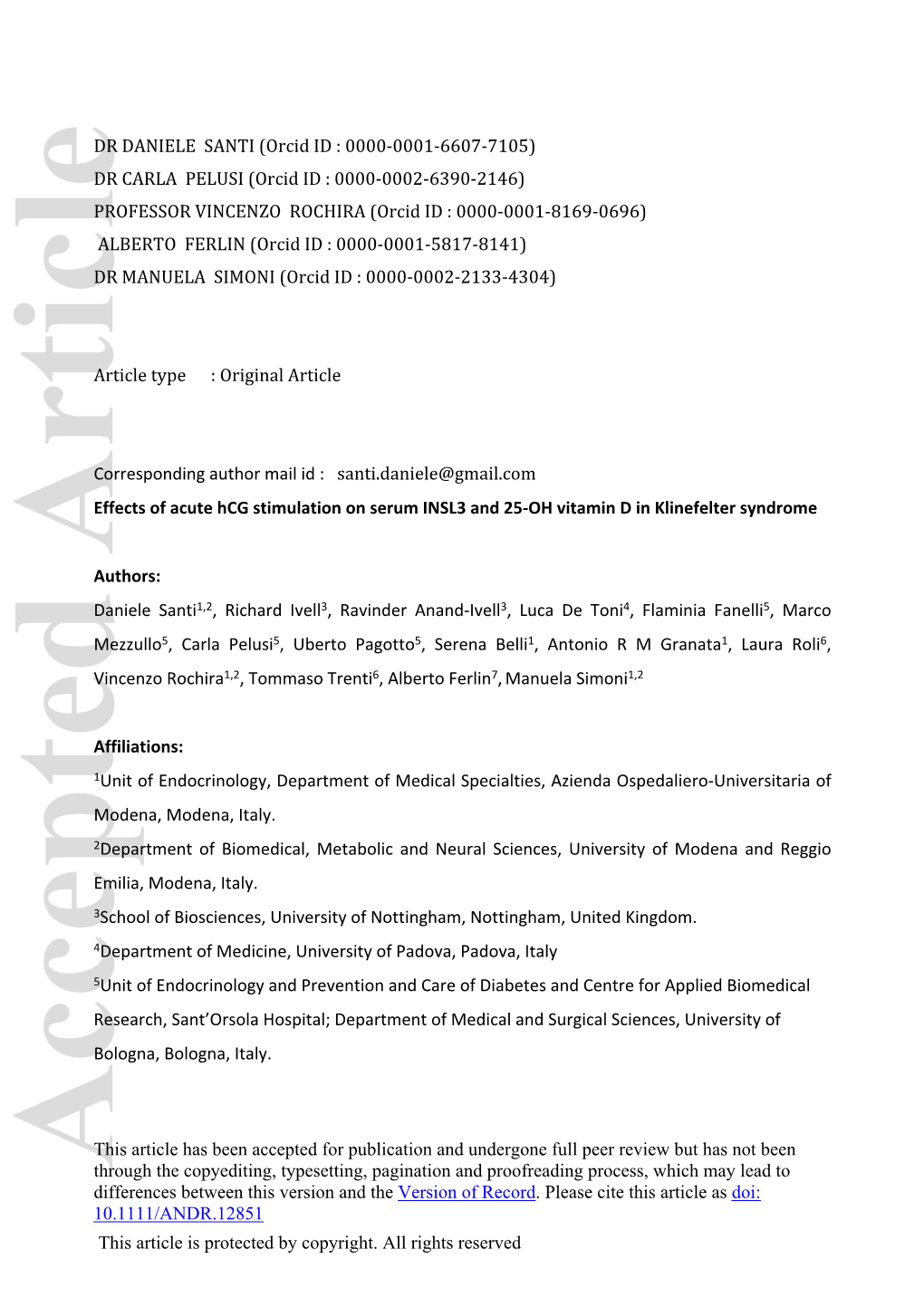 Effects of Acute Hcg Stimulation on Serum INSL3 and 25‐OH Vitamin D