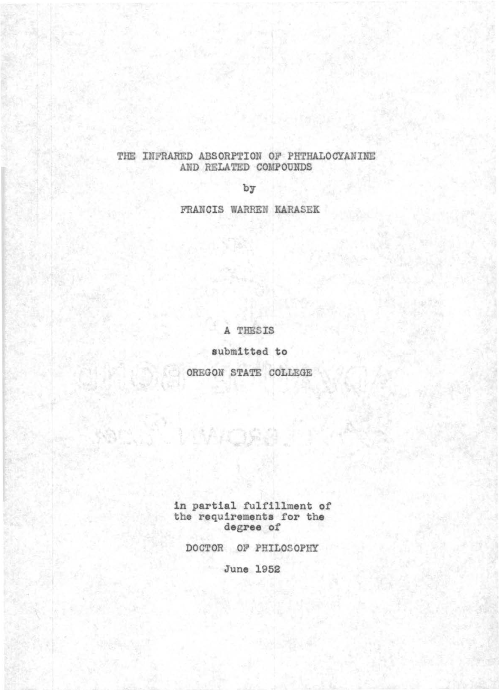 THE INFRARED ABSORPTION of PHTHALOCYANINE and RELATED COMPOUNDS By