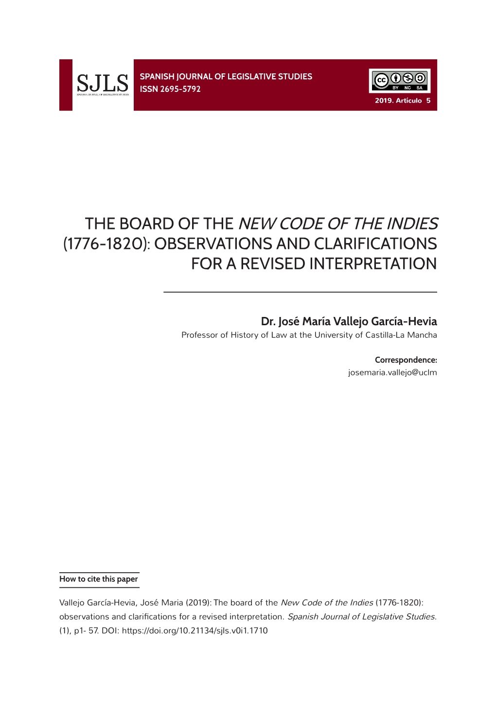 The Board of the New Code of the Indies (1776-1820): Observations and Clarifications for a Revised Interpretation