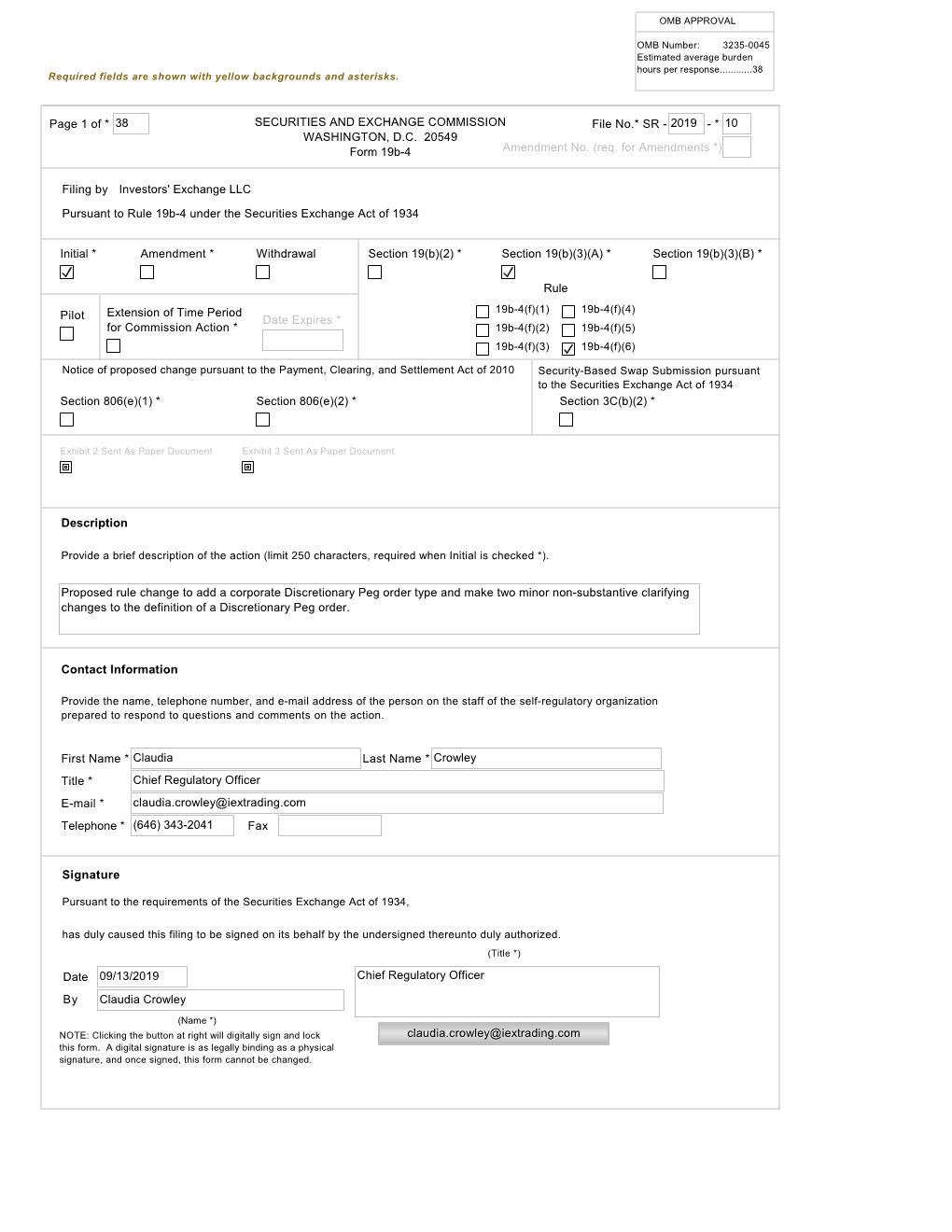 IEX Rule Filing SR-IEX-2019-10